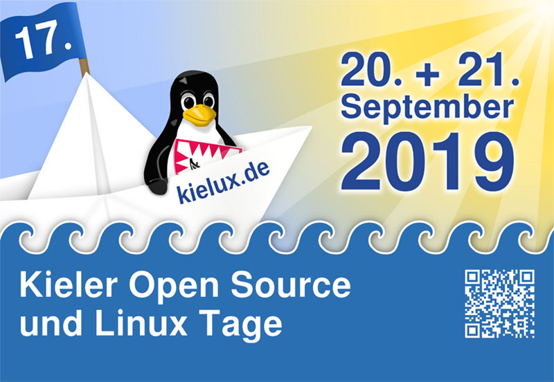 Ad image Kieler Open Source und Linux Tage with penguin in a boat