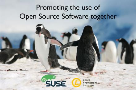 Pinguini che danno le mani per promuovere l'uso dell'open source
