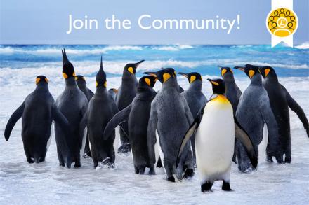Join the Community Image with penguins on it