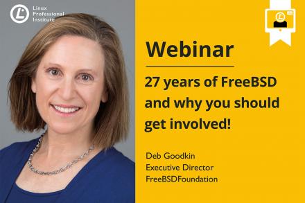Webinar promo image with Deb Goodkin from FreeBSD Foundation
