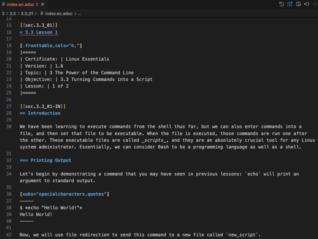 Figure 2: Lesson file in text editor